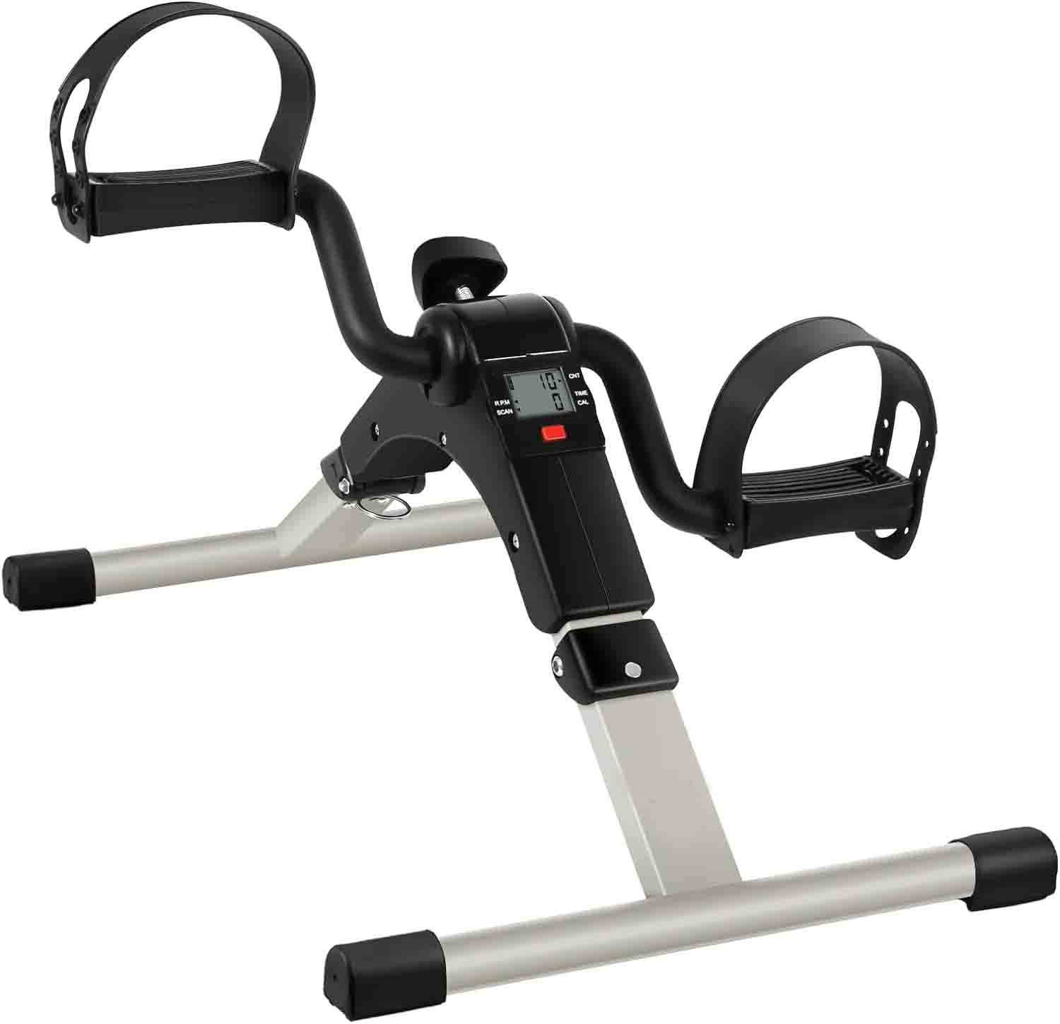 Portable Folding Pedal Exerciser Mini Exercise Bike Arm and Leg Exercise Peddler Machine for Seniors Low Impact Home and Desk Use Fitness Equipment Silver