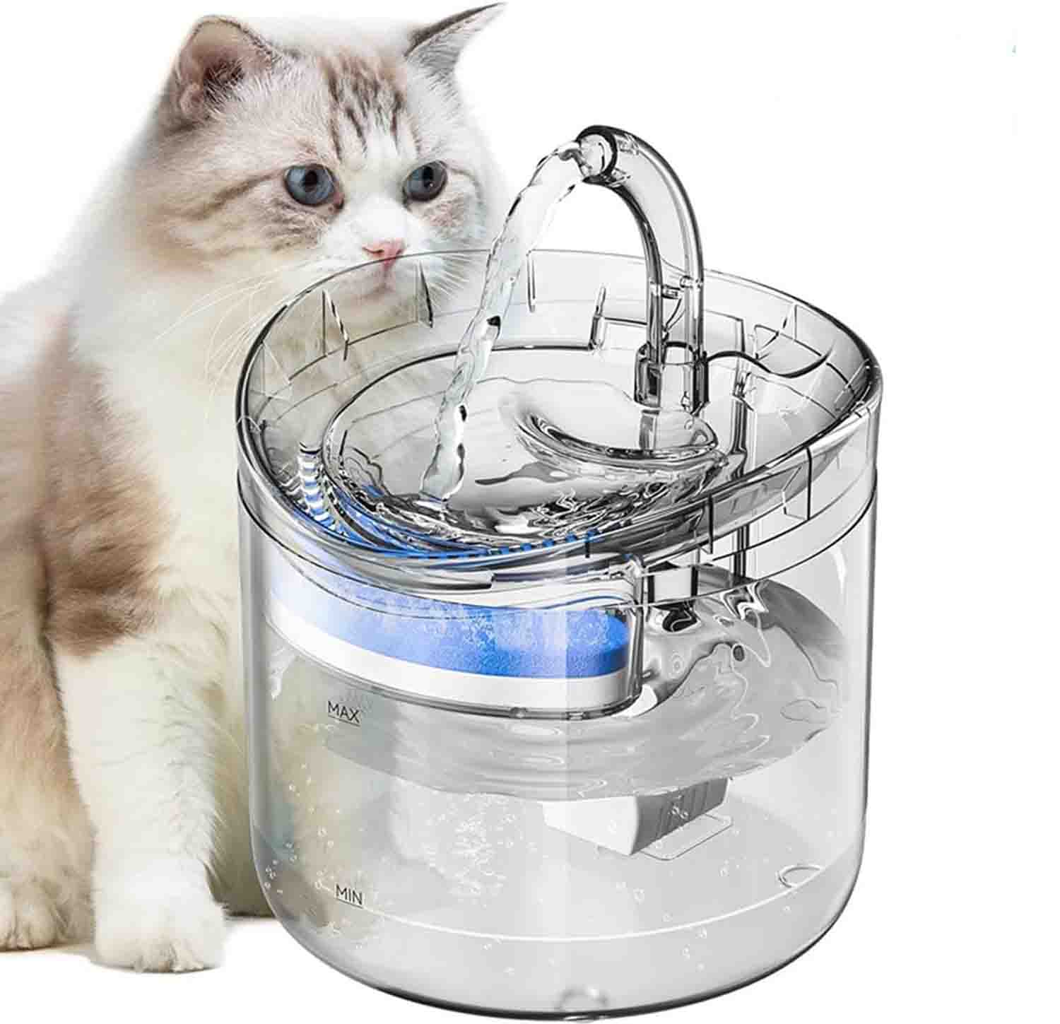 Cat Water Fountain, Smart Automatic Drinking Dispenser with Ultra-Quiet Pump, Filters, Auto Power-Off, and Transparent Design – Ideal for Indoor Cats and Small to Medium Dogs, 2L Capacity