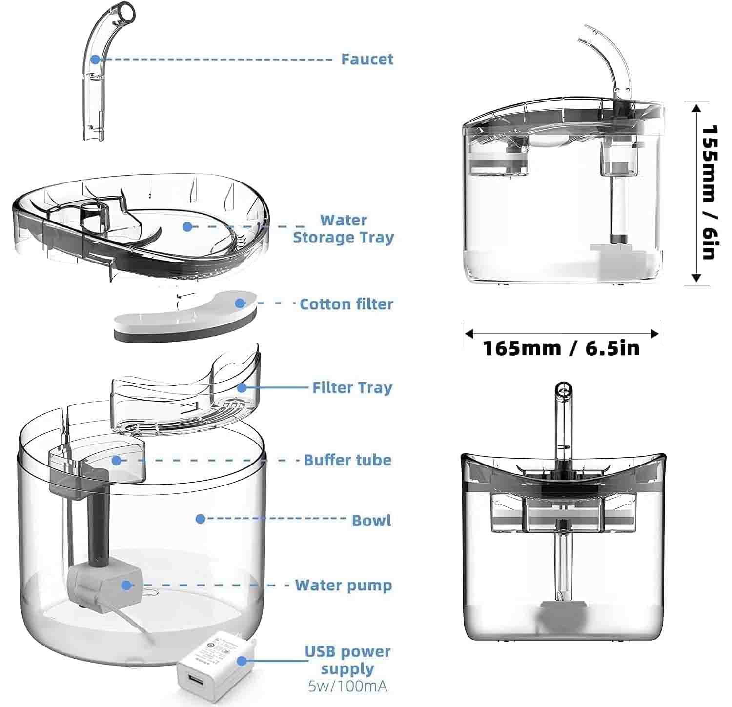 Cat Water Fountain, Smart Automatic Drinking Dispenser with Ultra-Quiet Pump, Filters, Auto Power-Off, and Transparent Design – Ideal for Indoor Cats and Small to Medium Dogs, 2L Capacity