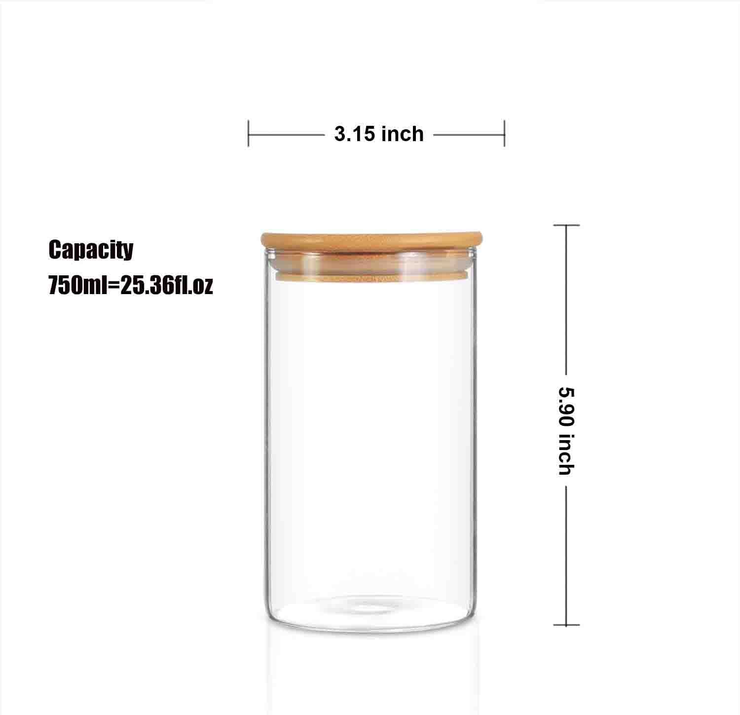 "Set of 3 Glass Food Storage Jars with Airtight Bamboo Lids 750ml (25.36 Fl.oz) High Borosilicate Glass Canisters for Coffee, Flour, Sugar, Cookies, Candy, Spices & More Moisture and Dustproof, Durable and Safe