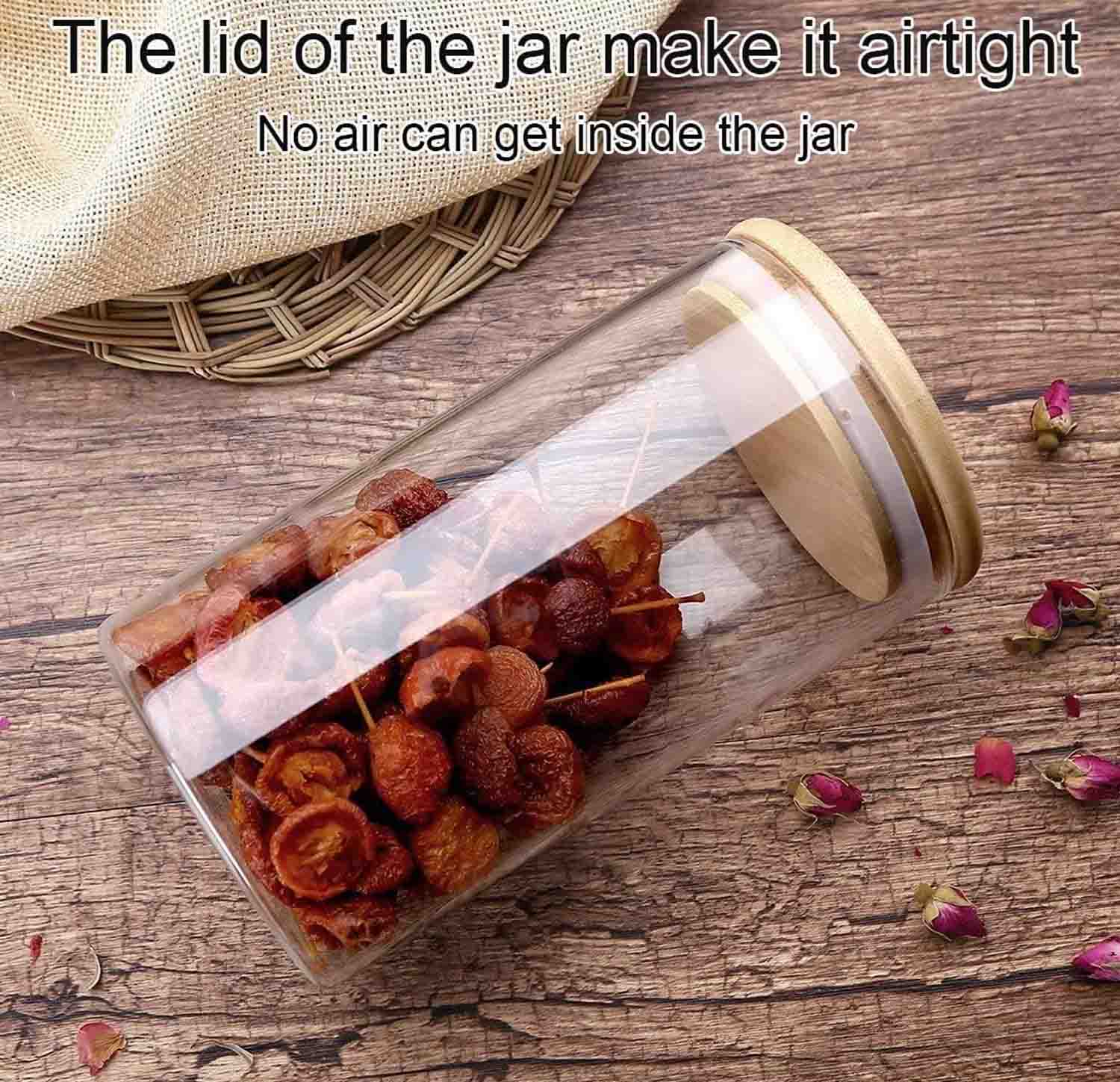 "Set of 3 Glass Food Storage Jars with Airtight Bamboo Lids 750ml (25.36 Fl.oz) High Borosilicate Glass Canisters for Coffee, Flour, Sugar, Cookies, Candy, Spices & More Moisture and Dustproof, Durable and Safe