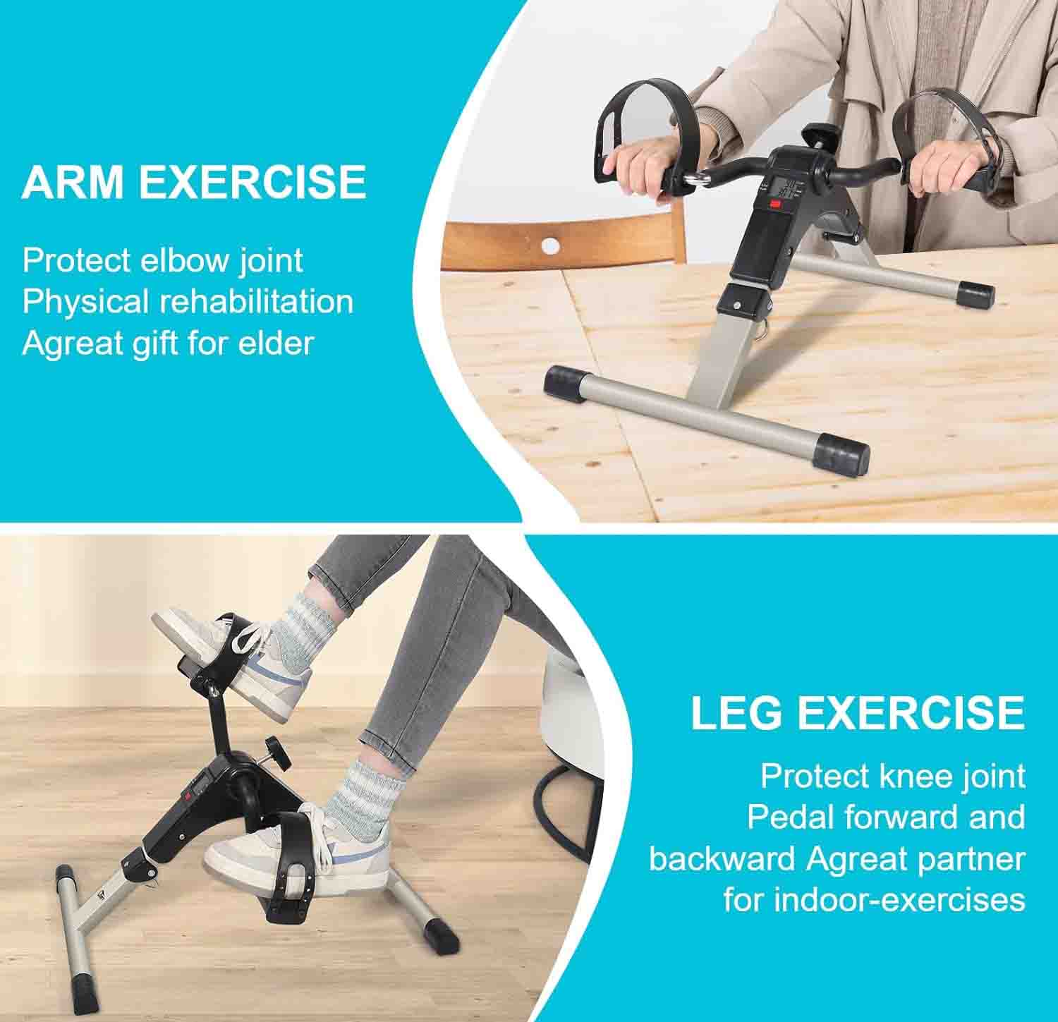 Portable Folding Pedal Exerciser Mini Exercise Bike Arm and Leg Exercise Peddler Machine for Seniors Low Impact Home and Desk Use Fitness Equipment Silver