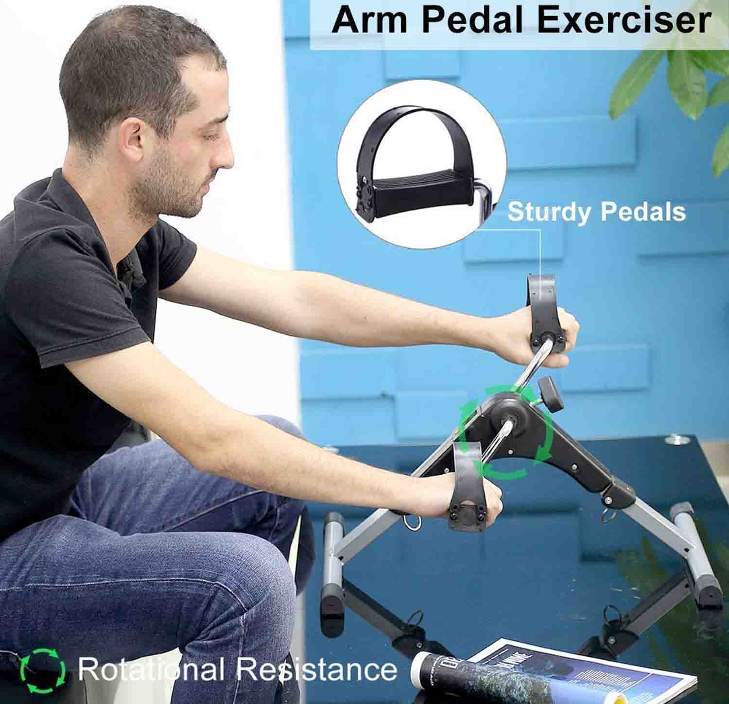 Portable Folding Pedal Exerciser Mini Exercise Bike Arm and Leg Exercise Peddler Machine for Seniors Low Impact Home and Desk Use Fitness Equipment Silver